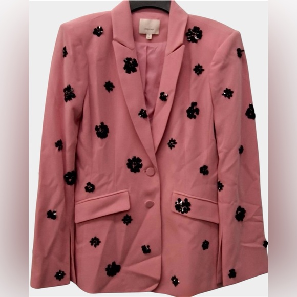 Cinq à Sept Pink Blazer with Black Floral Accents Sz 6 - Picture 4 of 5